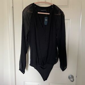 Abercrombie & Fitch Black Sheer Sleeve Dot Long-Sleeve Bodysuit